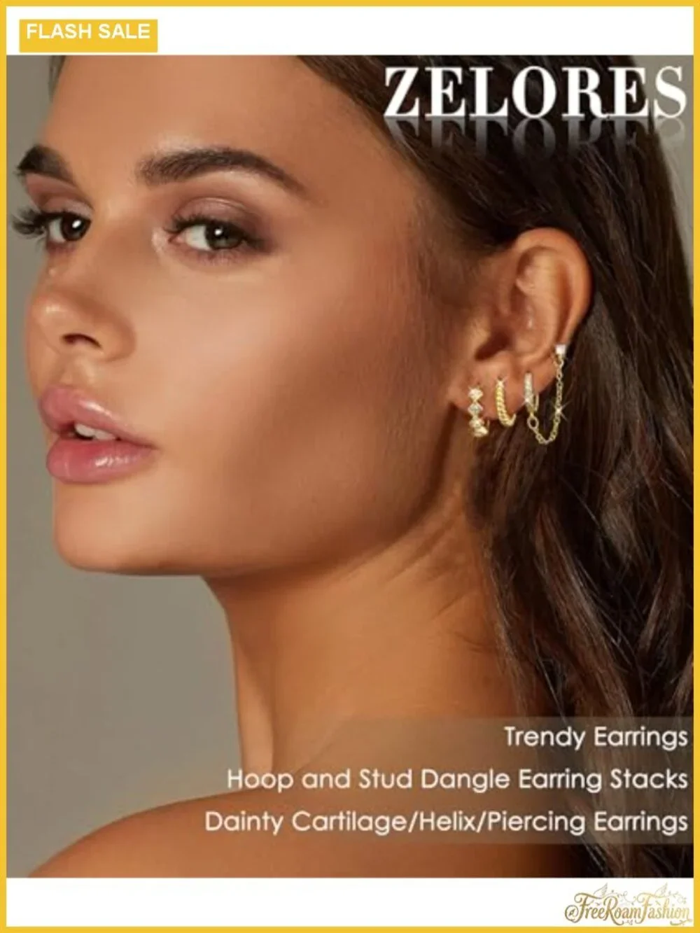 3 Pairs Dangle Hoop Chain Earrings Stacks for Women with CZ Huggie
